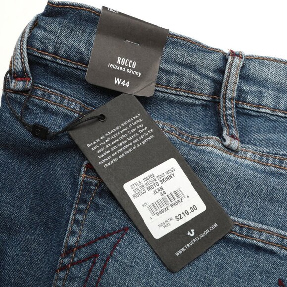 True Religion Mens Rocco Moto Skinny Jeans Stretch Designer Blue Denim Sz 44 NEW - Picture 7 of 13
